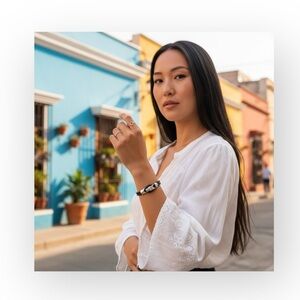 Steeltime  Dragon Double Row Braided Leather Bracelet  Black Silver  Unisex